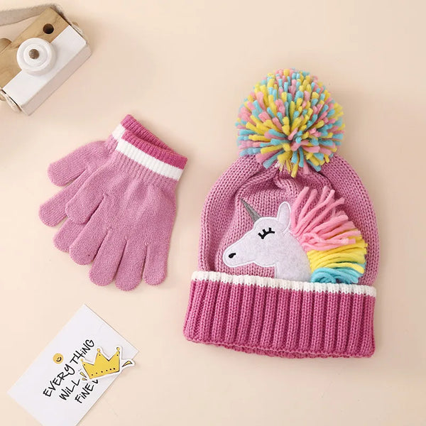 The Happy Unicorn Pom-Pom Beanie & Gloves Set