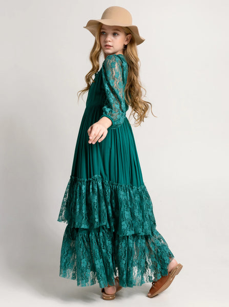 The Mariah Long Sleeve Lace Maxi Dress for Girls & Tweens