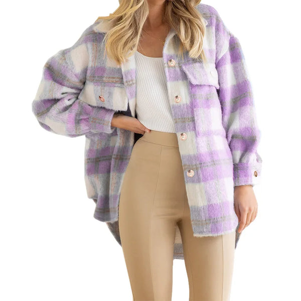 Gwynnie Plaid Brushed Heavy-weight Polyknit Shacket for Women