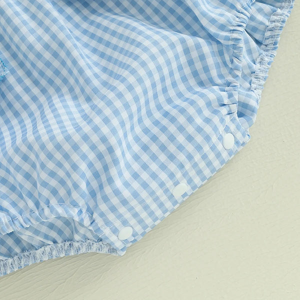 Gingham Girl Flutter Sleeve Romper for Baby Girls