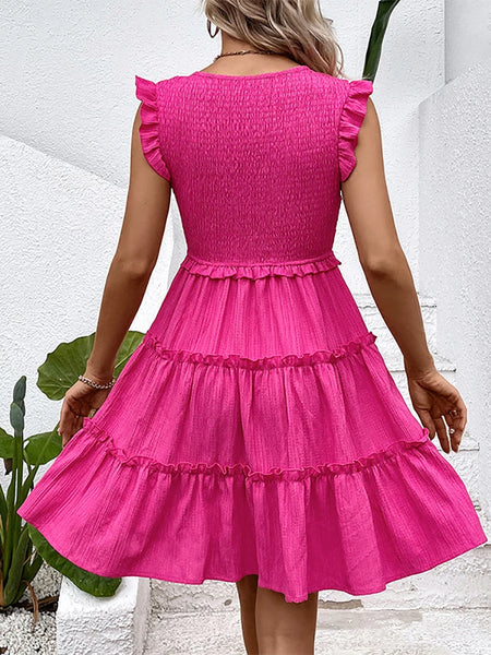 The Tisa Hot Pink Flutter Dress for Women