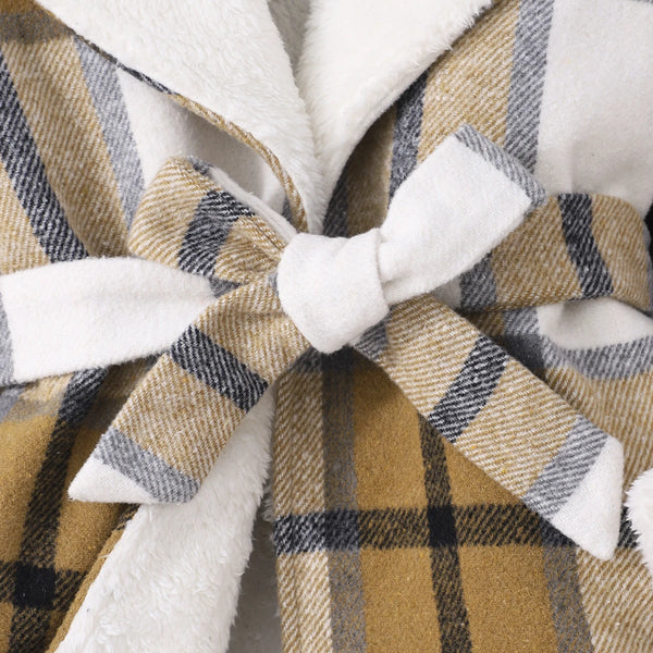 Girls' & Tweens' Longline Plaid Jacket with Tie Waist