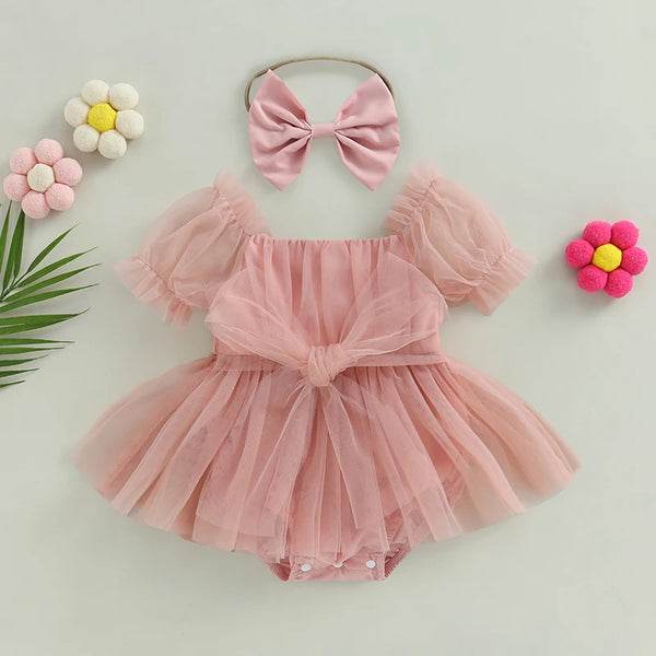 Abigail Fluffy Tulle Special Occasion Romper Dress for Baby Girls