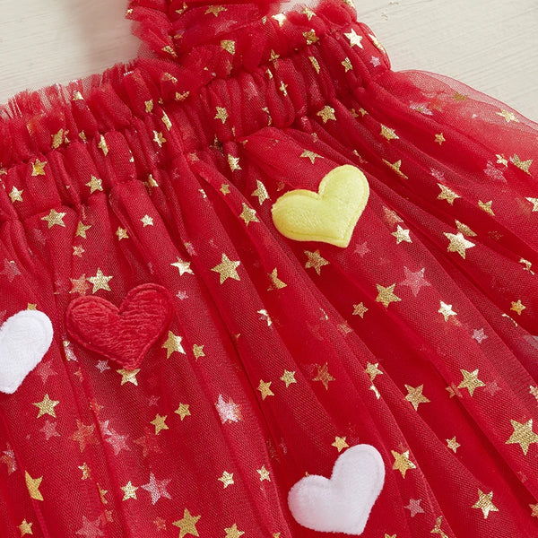 Starry Mesh Ruffle Romper Dress for Baby Girls