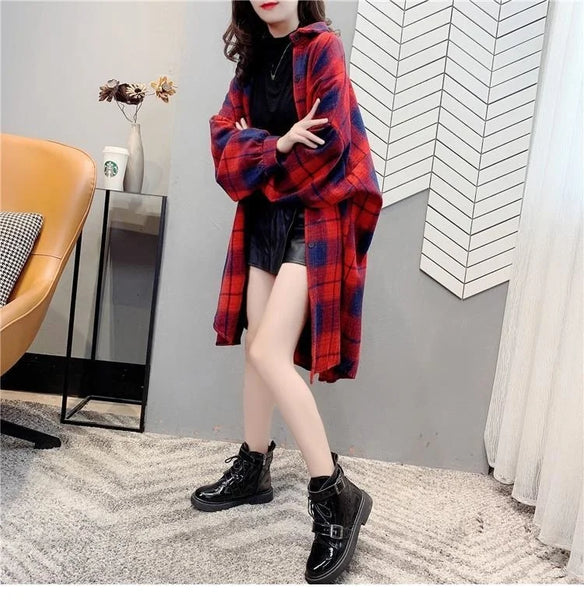 Plaid Lightweight Longline Shacket for Women