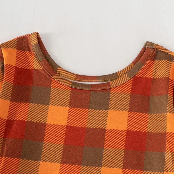 The Tori Burnt Orange Sparkle Plaid Dress