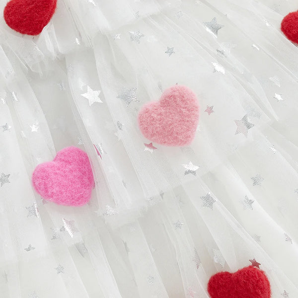 Starry Mesh Sparkly Heart Dress for Toddler & Little Girls