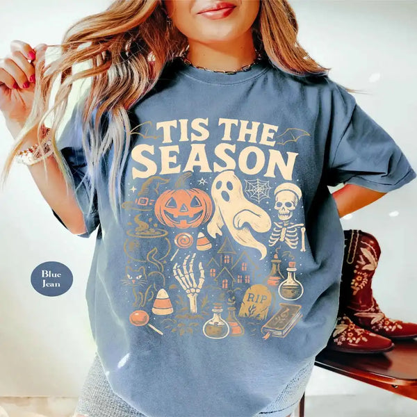 'Tis the Season Retro Wash Halloween Tee for Women & Teens