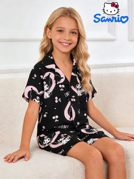 Midnight Kuromi™ Button-Down Pajama Set for Girls & Tweens