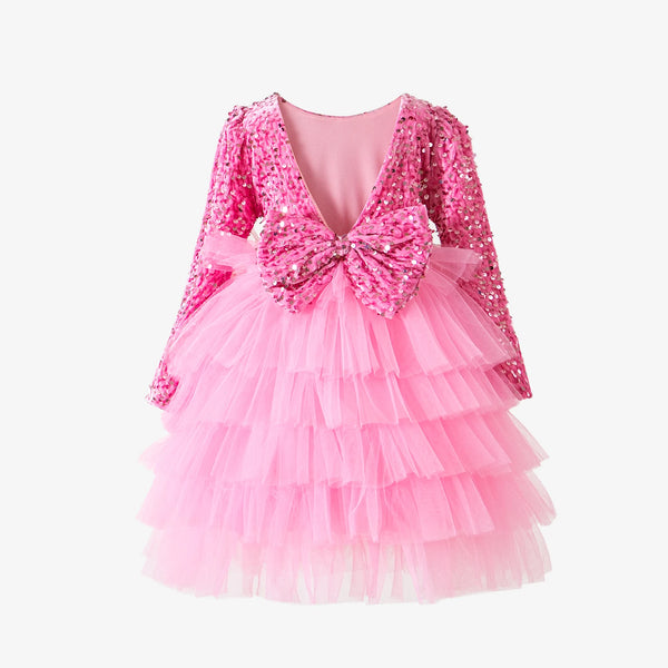 Nelle Sequin Bow-Back Layered Special Occasion Dress for Toddler & Little Girls