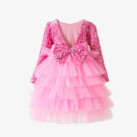 Nelle Sequin Bow-Back Layered Special Occasion Dress for Toddler & Little Girls