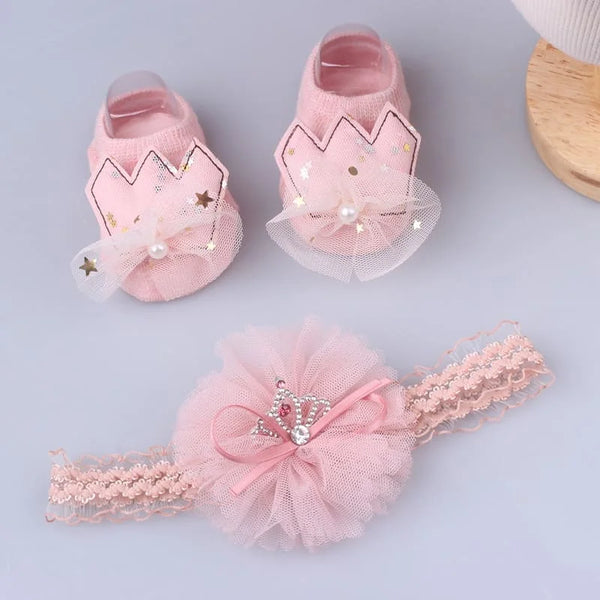 La Princessa Matching Socks and Lace Headband Set for Baby Girl
