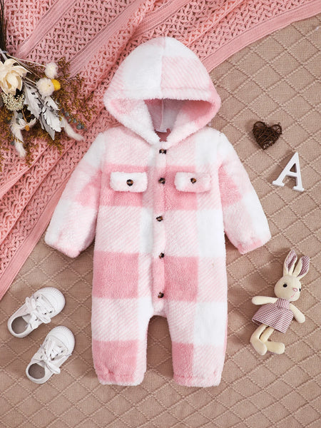 Iris Cozy Hooded Plaid Romper Jumpsuit for Baby Girl