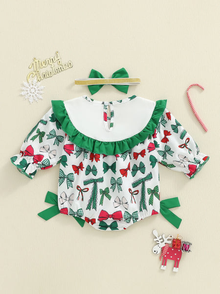 Christmas Cutie Adorable Holiday Romper with Matching Bow