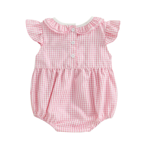 Gingham Girl Flutter Sleeve Romper for Baby Girls