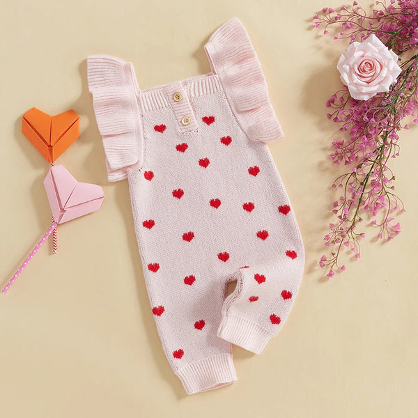 Tiny Hearts Flutter Sleeve Sweater Romper Jumpsuit for Baby Girls