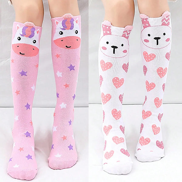 Hearts & Stars Unicorn & Bunny Knee-High Socks Set for Girls
