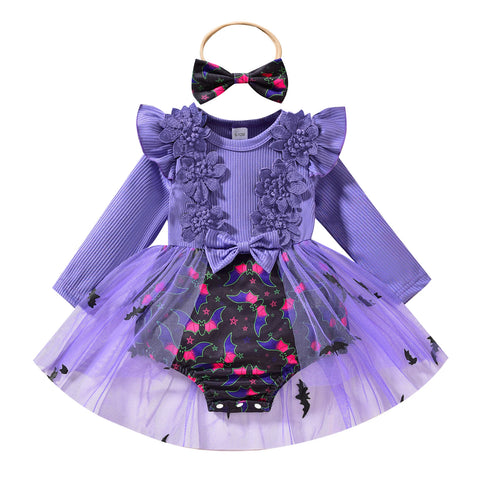 Little Bats Halloween Party High Low Romper Dress Outfit for Baby Girl