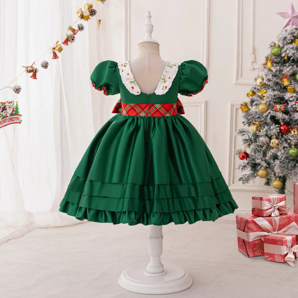 The Holly Green Satin Dressy Holiday Dress for Little Girls