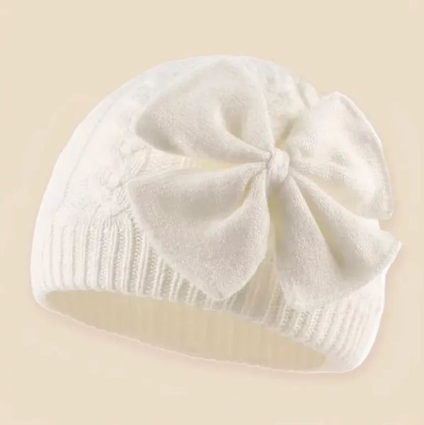 Cutie Boo Cable Knit Baby Beanie with Bow