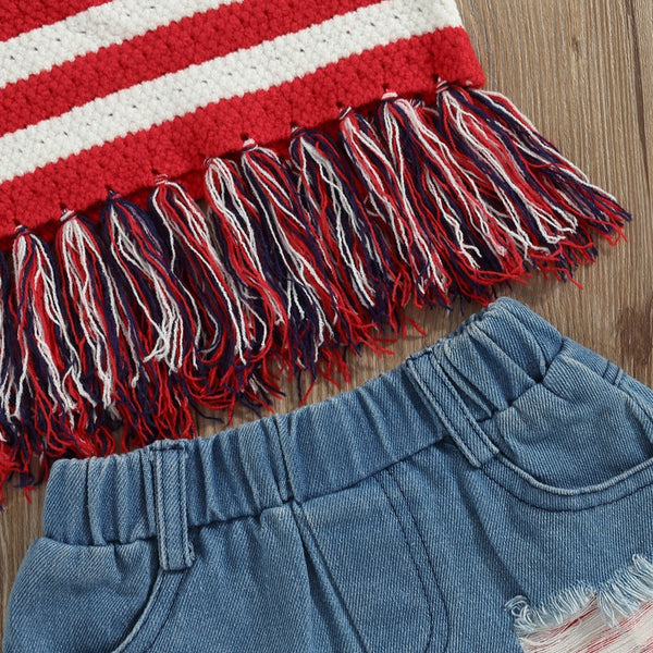 The Eden Little Girls' Crochet American flag tank and Denim Shorts Set