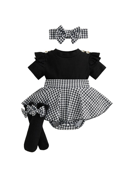 Greer Houndstooth Print 3-Piece Outfit for Baby Girls