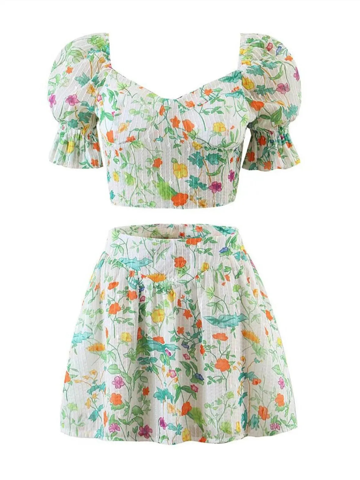 The Linnea Floral Crop Top & Skirt Set for Women & Teens