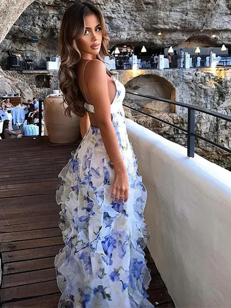 The Dominga Floral Tiered Ruffle Dress for Women Periwinkle Lavender / S The Dominga Floral Tiered Ruffle Dress for Women Periwinkle Lavender / S