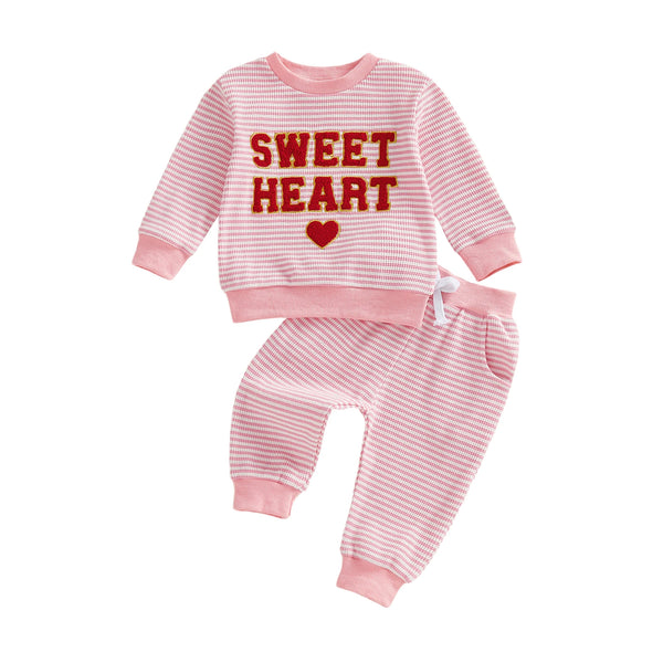 Sweet Heart Pink Striped Baby Girl Lounge Outfit