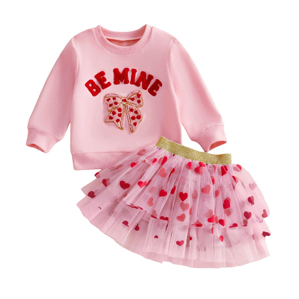 Be Mine Top + Tutu Heart Outfit for Baby & Toddler Girls