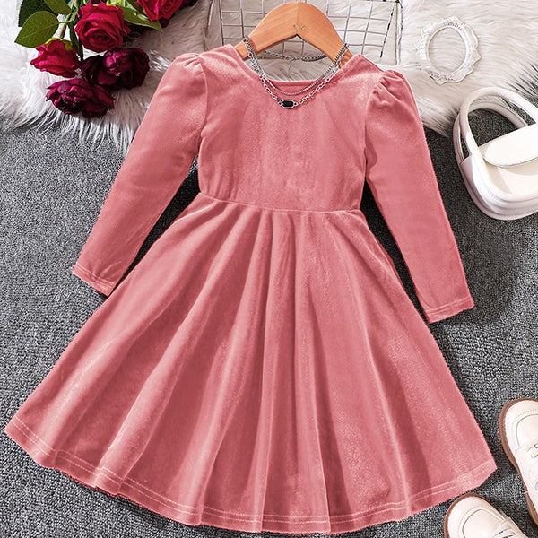 Bow Back Velvet Twirl Dress for Little Girls