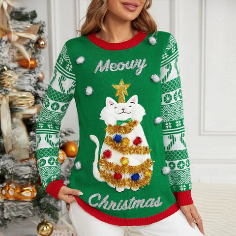 "Meowy Christmas" Holiday Sweater for Women & Teens