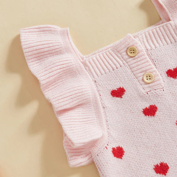Tiny Hearts Flutter Sleeve Sweater Romper Jumpsuit for Baby Girls