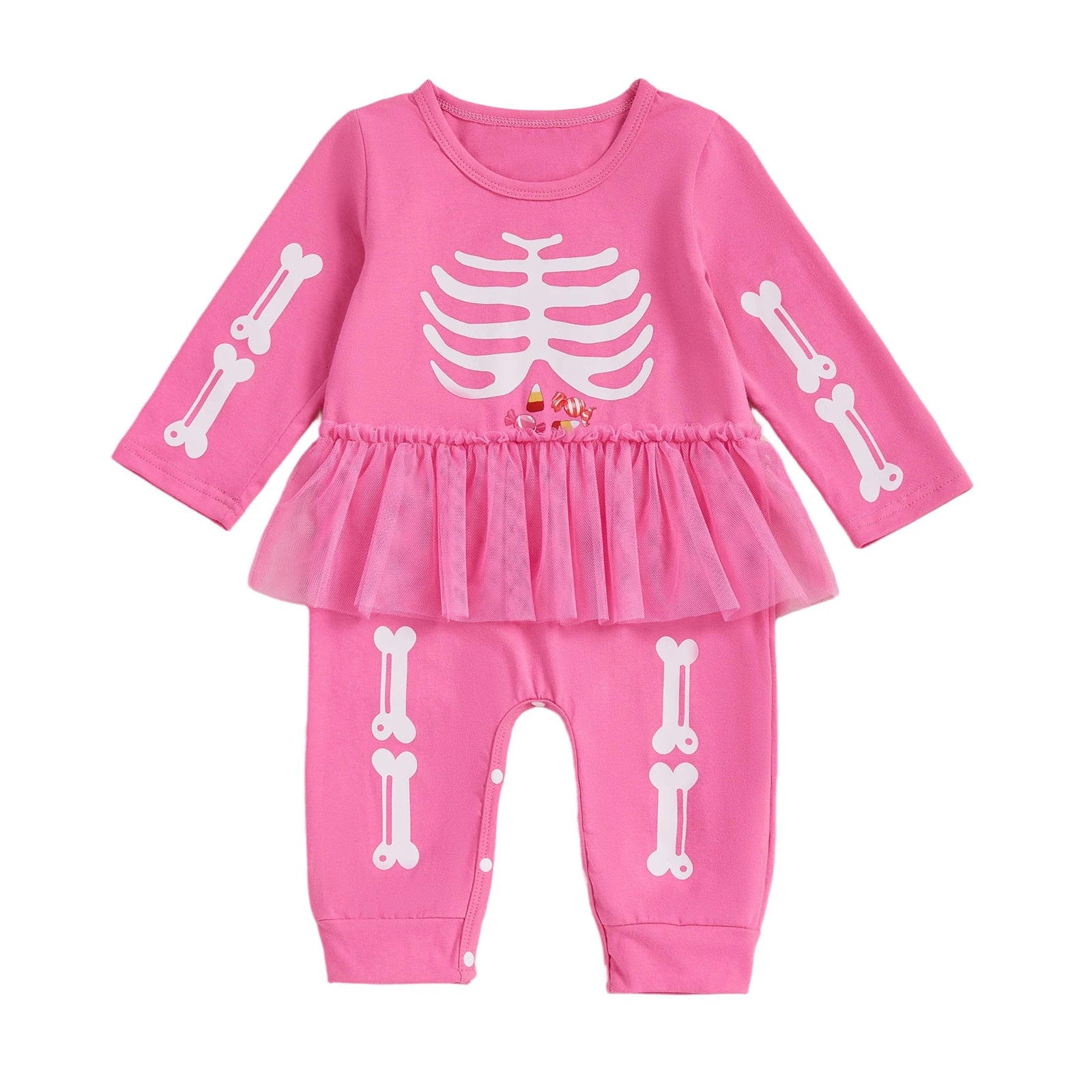 Pink Skeleton Romper with Tulle Tutu skirt for Baby Girl