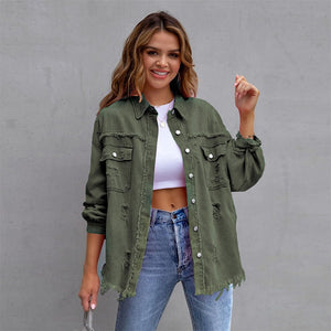 Women's Denim Raw-Edge Shacket