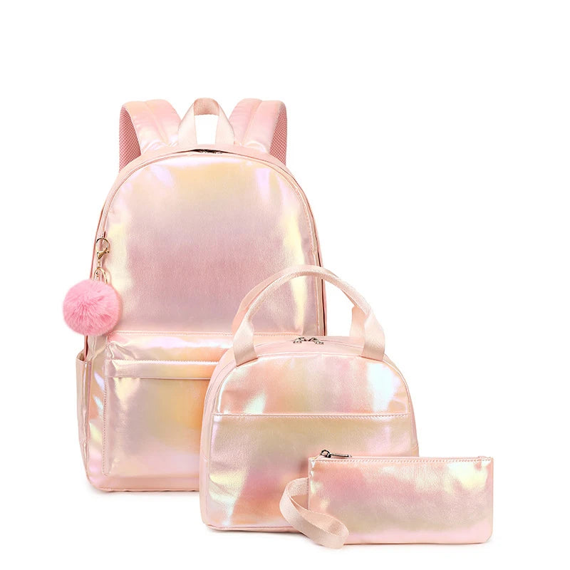So Shiny Smooth Iridescent Backpack Set