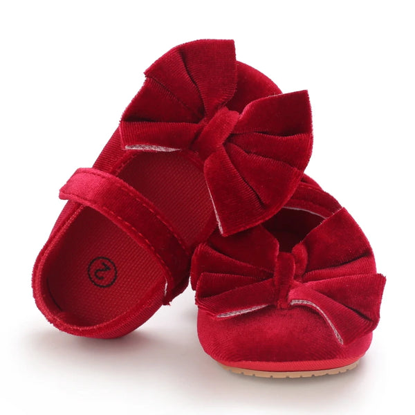 Twinkle Toes Velvet Bow Dress Shoes for Baby & Toddler Girls