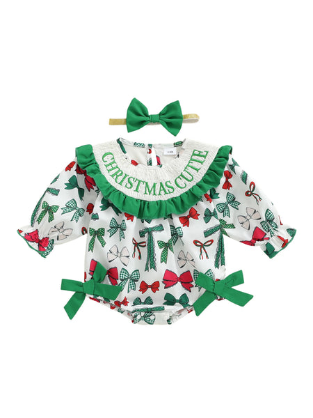 Christmas Cutie Adorable Holiday Romper with Matching Bow