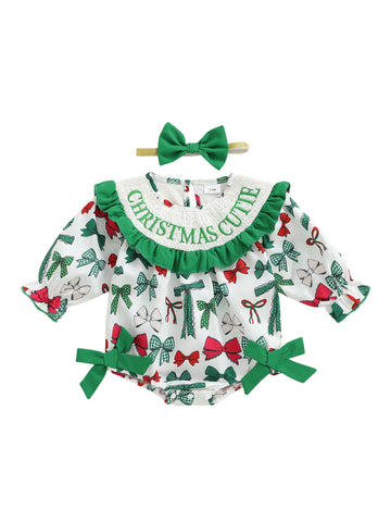 Christmas Cutie Adorable Holiday Romper with Matching Bow