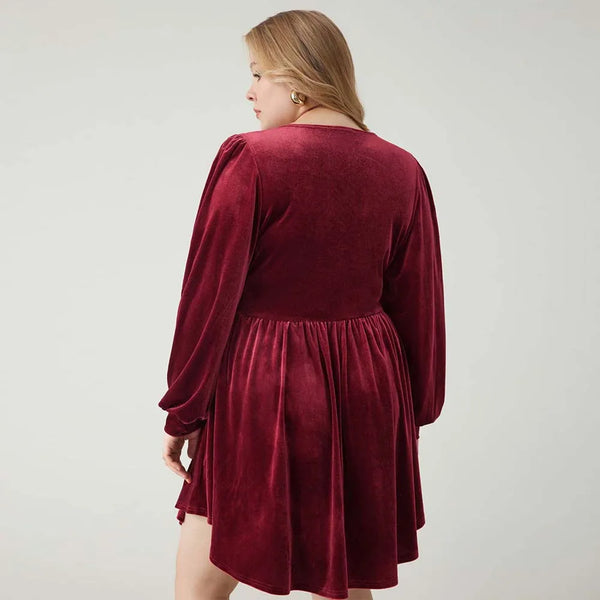 Plus Size Red Velvet Drip Swing Dress for Women & Teens