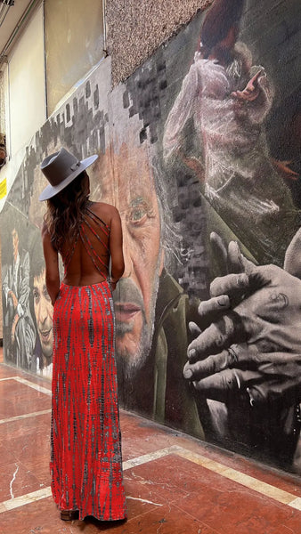 Blurred Lines Strappy Backless Soft Black Tie Dye Maxi for Women & Teens