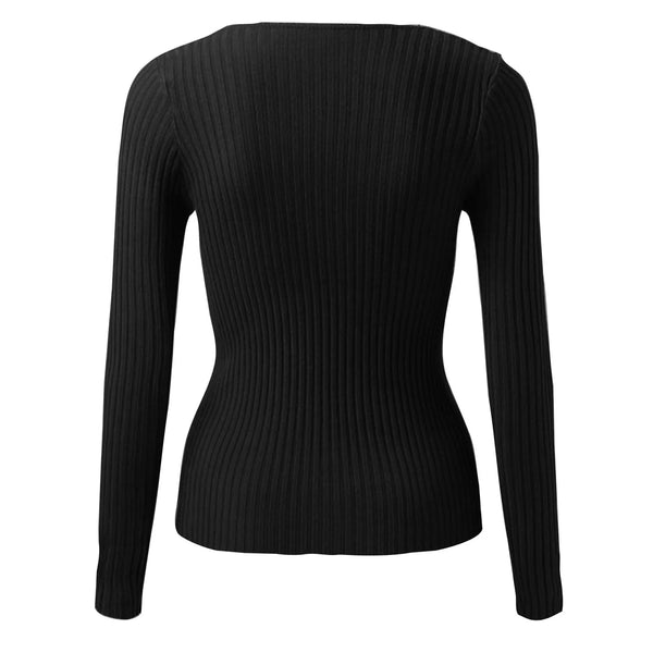 Jaime Peak-a-Boo Twist Ribbed Knit Sweater for Women