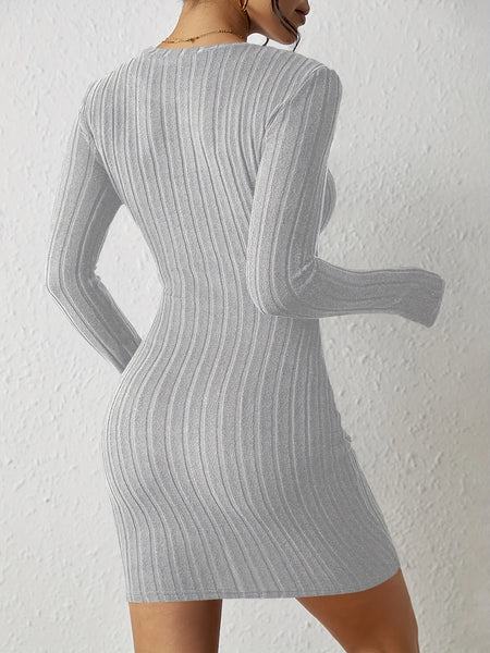 Jessica Ribbed Brushed Knit Long Sleeve Bodycon Sweater Dress