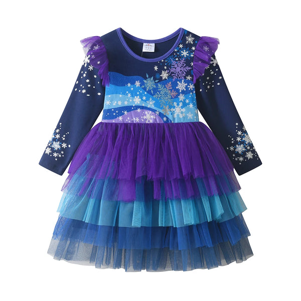 Sparkly Snow Day Long Sleeve Tulle Twirl Dress