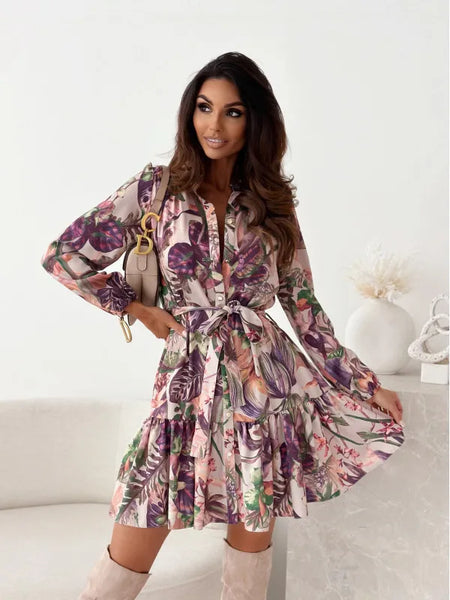 The Amanda Satin Button-up Floral Dress for Women