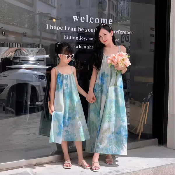 Momma & Me Matching: Aqua Splash Loose and Flowy Midi Beach Dress