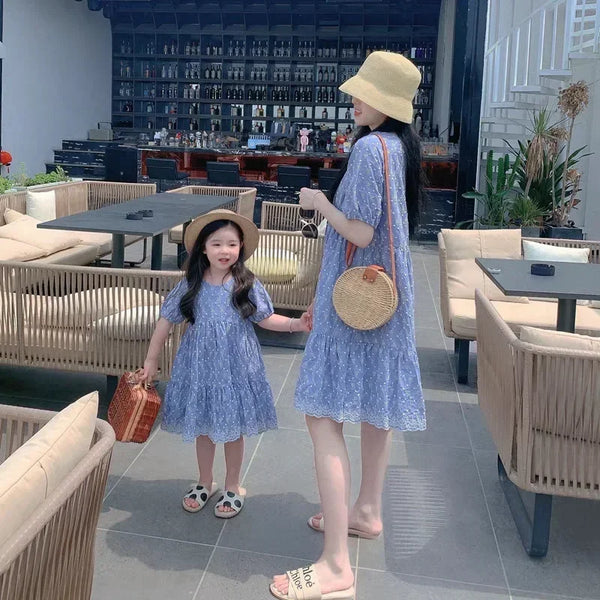 Momma & Me Matching: Sara Blue Eyelet Seersucker Shift Dress