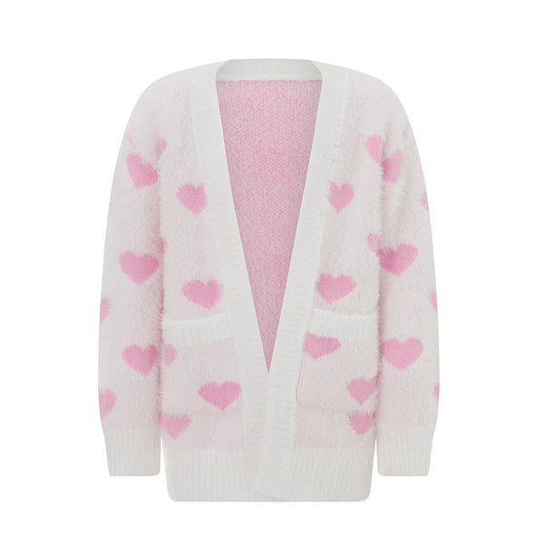 Momma & Me Open Front Super Soft Heart Print Cardi with Pockets