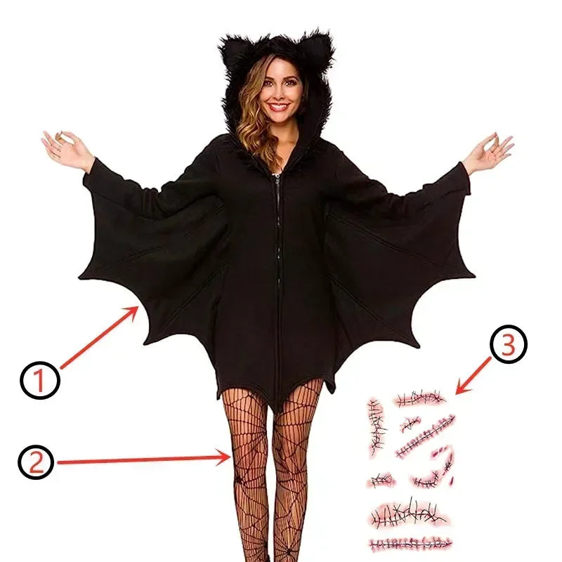 Mama Bat Women's Bat Costume with Furry Hood- EXTENDED SIZES!