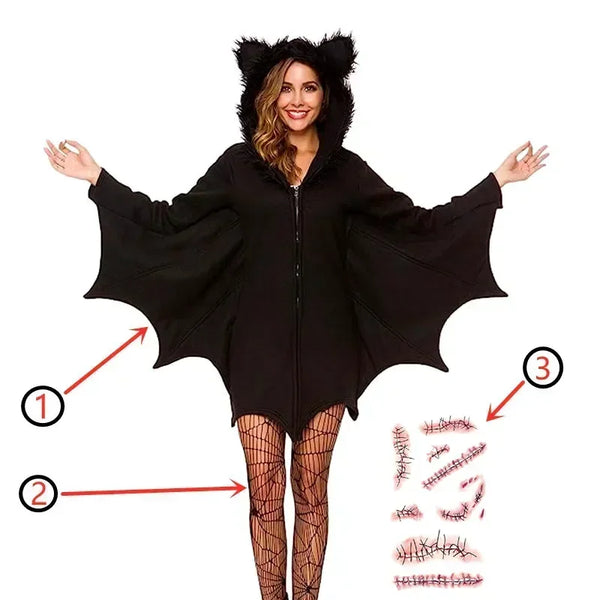 Mama Bat Women's Bat Costume with Furry Hood- EXTENDED SIZES!